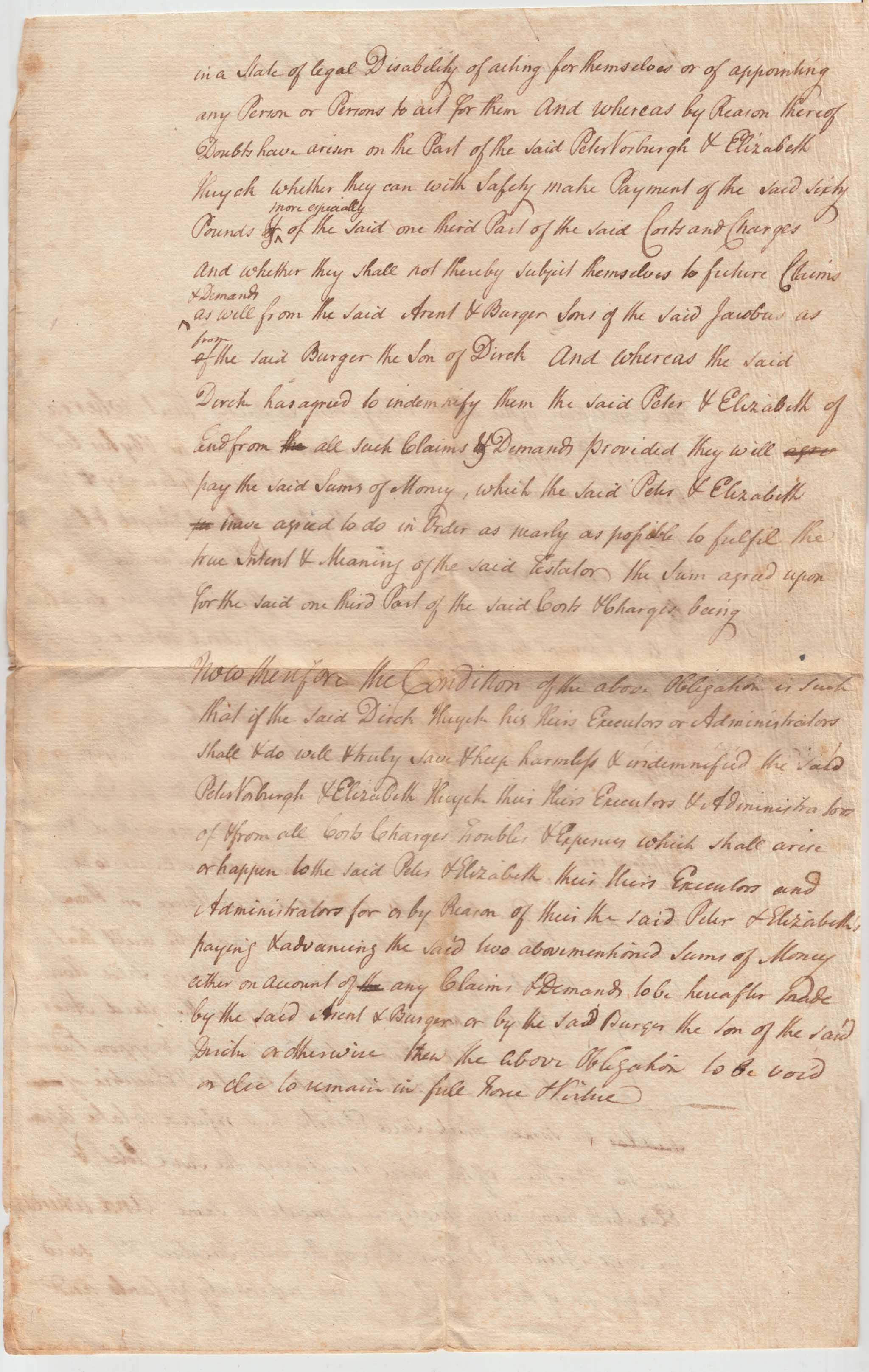BH035 1771? Proposed Indemnification Bond Re. the Administration of Andries B. Huyck's Will
